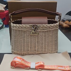 Louis Vuitton Cream and Brown Shoulder Bag with Wicker Design
